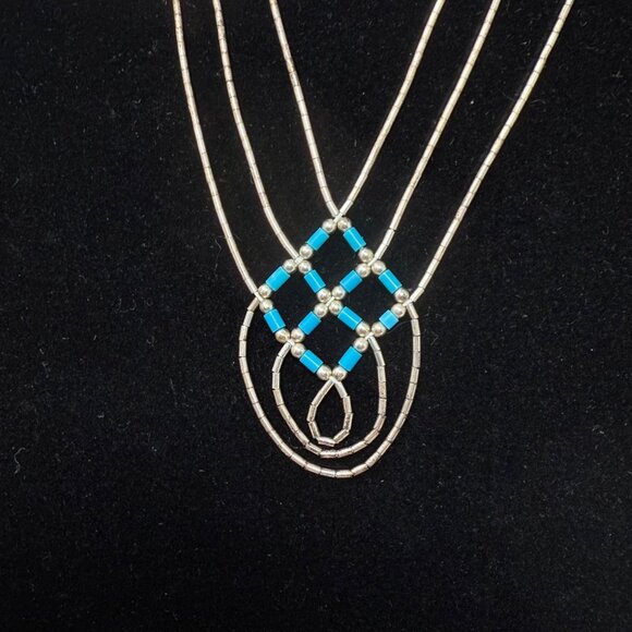 Native American Liquid‎ Silver Turquoise Necklace 3 Pc Jewelry Set 925 Sterling - Picture 7 of 16